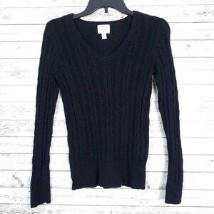 St Johns Bay Womens Cable Knit Sweater S Fitted Black Long Sleeve 269A